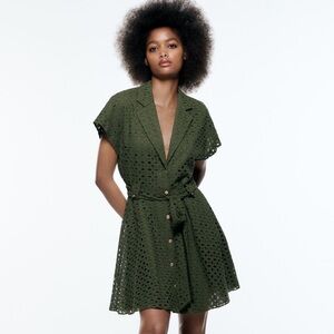 NWOT Green Zara Eyelet Shirtdress